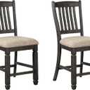 Signature Design by Ashley Tyler Creek Farmhouse 24.38" Counter Height Upholstered Barstool, Set of 2, Almost Black