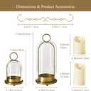 5"&4" Metal Candle Holder with Handmade Glass Dome in Brass & 2 Timer Candles, Set of 2 Versatile Hurricane Glass Candle Holders for Pillar Candles & Plants