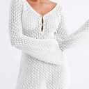 Saodimallsu Womens Crochet Swimsuit Coverup Summer Sexy V Neck Long Bell Sleeve Mesh Knit Bikini Cover Ups Beach Dresses (White, XL)