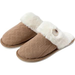Csfry Women's Ultra Soft Plush Knit Slippers Warm Non-Slip Indoors And Outdoor House Shoes, Brown5-6