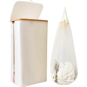 100L Laundry Basket with Lid, Clothes Hampers for Laundry with Bamboo Handles Large Foldable Laundry Hamper with Removable Inner Bag for Laundry Room, Bathroom, Bedroom and Dorm - Beige