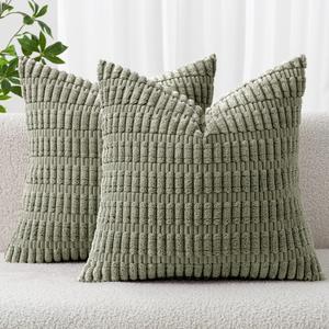 MIULEE Pack of 2 Corduroy Decorative Throw Pillow Covers 20x20 Inch Soft Boho Striped Pillow Covers Modern Farmhouse Home Decor for Sofa Living Room Couch Bed, Cream White