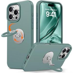XYZ for iPhone 16 Pro Case with Stand [Rotatable 360° Soft Ring Holder], Premium Silicone with [Soft Anti-Scratch Microfiber Lining] Phone Cover for Women Girls 6.3 Green 2Pcs