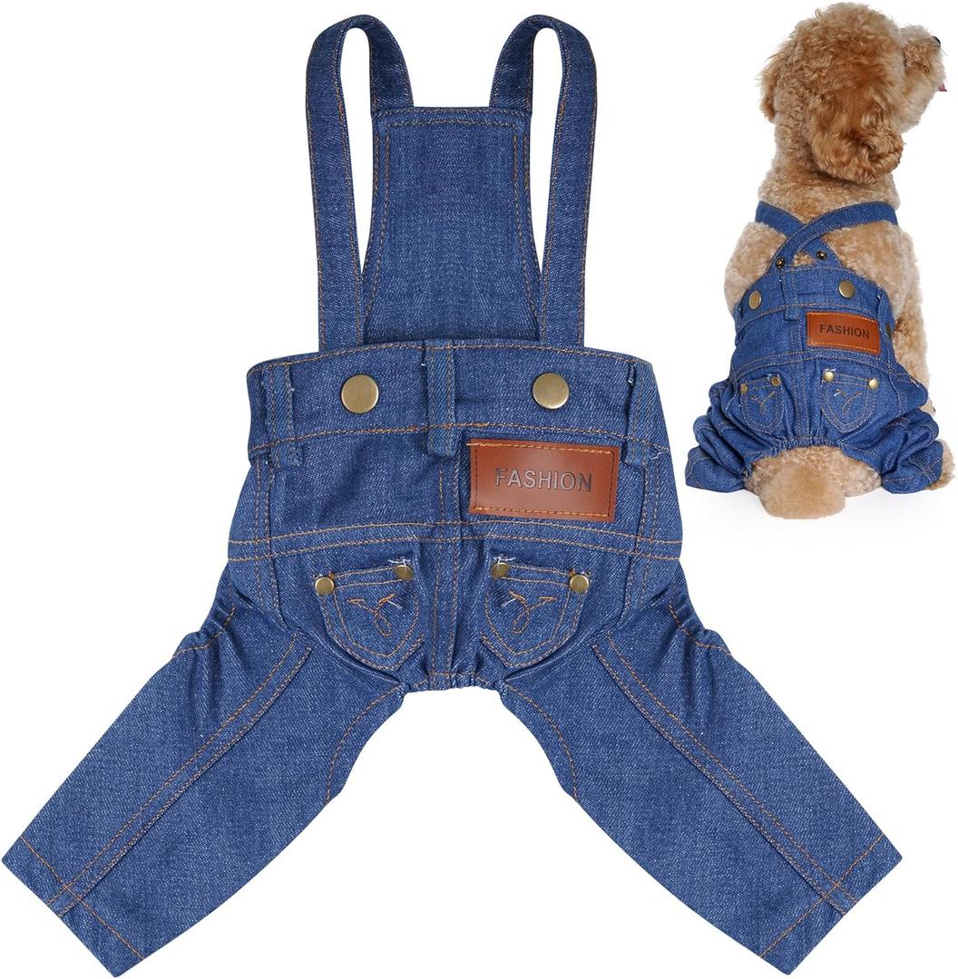 choyaxo Dog Clothes Denim Overalls Pet Strap Pants for Small Puppy Cat Pets Jean Jacket Sling Jumpsuit Dog Apparel & Accessories (Blue, Medium)