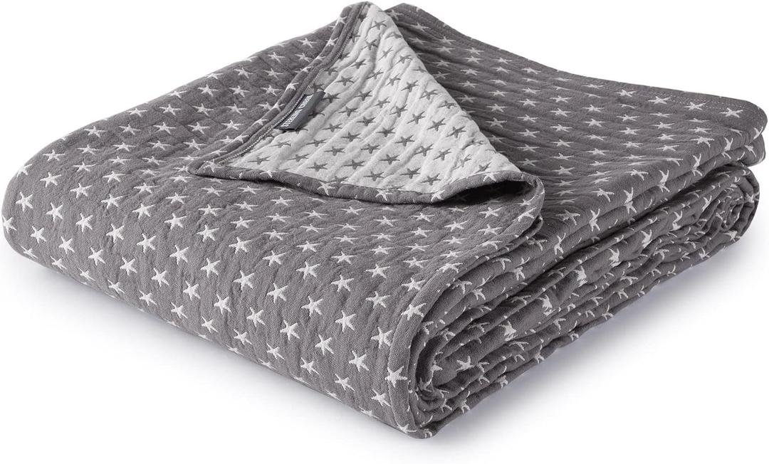 Sterling Creek Dawson Star Muslin Blanket King Three Layers Lightweight Breathable Cotton Gauzy Blanket for Adults, All Season (King, Gray)