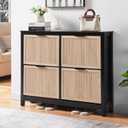 VIPLUMI 4 Flip Drawers Shoe Cabinet Storage for Entryway, Narrow Hidden Wood Shoes Organizer Cabinet Front Door Entrance Thin Free Standing Front Door Shoe Rack Storage for Entryway(Oak&Black) (Large)
