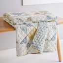 Levtex Home - Lottie - Throw - Patchwork - Sienna Teal Green Ochre Taupe and Cream - Throw Size 50x60in. -Cotton