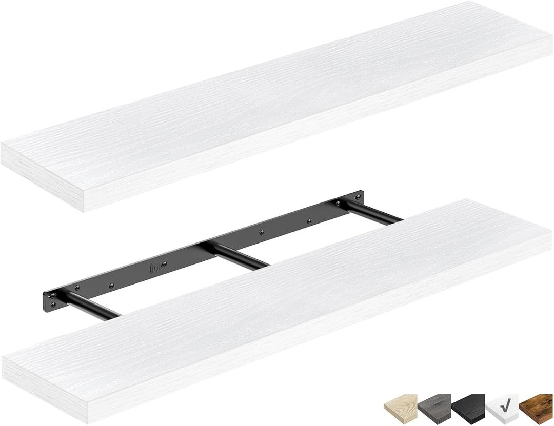 QEEIG Floating Shelves for Wall 47.2" Extra Long - Wall Mounted Shelf Bathroom Kitchen Living Room Bedroom Farmhouse Home Decor Display Bookshelf Large 47.2 x 9.3 inch Set of 2, White (008-120W)