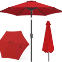 FLAME&SHADE 9ft Patio Umbrella Outdoor - Table Umbrella with Push Button Tilt and Crank, UV Protection, 6 Sturdy Ribs, Market Umbrella for Garden, Deck, Backyard, Lawn, Pool and Beach(Red)