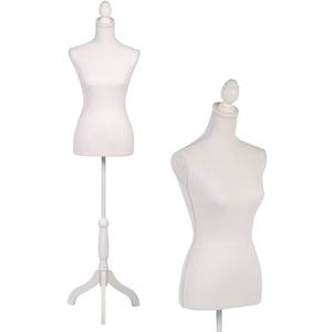 FDW Manikin 60”-67”Height Adjustable Female Dress Model Display Torso Body Tripod Stand Clothing Forms (White, 60-67 Inches)