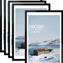 24x36 Picture Frame Set of 5, Black Poster Frame, Display Pictures 20 x 30 with Mat or 24 x 36 Without Mat for Horizontal or Vertical Wall Mounting, Wall Gallery Frame for Artwork (24x36-5PACK)