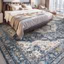 AMOAMI-Area Rug 9X12 Rugs for Living Room-Vintage Soft Blue Rugs for Bedroom-Non Slip Carpet-Washable Rug for Dining Room Living Room Bedroom Office Under Table