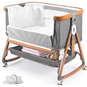 Baby Bassinet Bedside Bassinet, 3 in 1 Rocking Crib, Grey