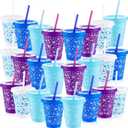 FoldTier 24 Pack Christmas Snowflake Cups Bulk Gifts 16oz Snowflake Reusable Plastic Cups with Lids and Straws Winter Tumblers for Christmas Winter Wonderland Party(White, Blue, Purple)