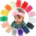 15 Pieces Baby Girls Headbands Tulle Hair Bows Head Wraps Chiffon Flowers Bows Soft Stretchy Turban Headbands for Newborn Infant Girls and Toddlers