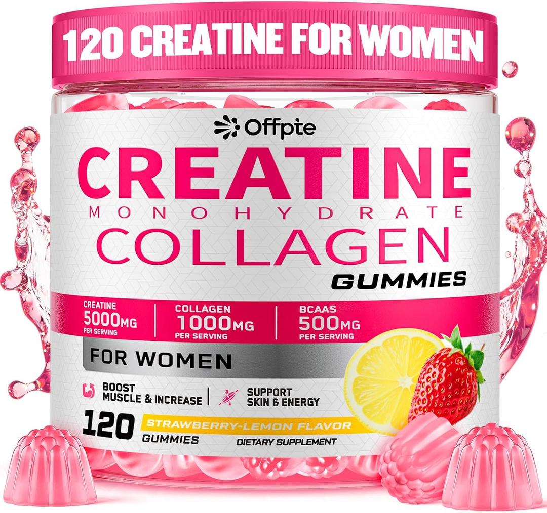Creatine for Women, 5000mg Complex with Collagen & BCAAs, Vitamin B12, Creatine Monohydrate Gummies for Women, for Lean Muscles, Booty, Focus & Energy, Pre-Workout Chewbles, Sugar-Free, 120 Count, EXP: 03/2028