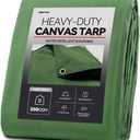 12x16 Heavy Duty Canvas Tarp, Olive Drab 12 Oz Canvas Tarp with Rustproof Grommets, Multipurpose Tarpaulin for Camping, Canopy Tent, Roof, Woodpile, Trailer Equipment (Green)