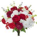 Artificial Flowers Red Artificial Silk Flowers 11.8in Fake Rose Mums Bouquet Summer Flowers Arrangements Cemetery Grave Flowers for Wedding Home Indoor Table Centerpieces Vase Decor