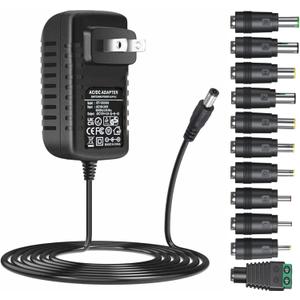 GuanTing Universal AC Adapter 12V 2A Power Supply Charger 24W AC110V to DC12V 2000mA 1500mA 1000mA 500mA Power Driver 11 DC Plug Tips 12 Volt Converter Inverter Transformer ac dc Adapter(DC12V~2A)