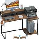 SINPAID 47 inch Computer Desk with Printer Shelf, Gaming Desk with Monitor Stand and Drawers, Reversible Home Office Desk with Storage Shelves and 2 Hooks, Home Workstation for Study Writing, Walnut, 47x19 IN