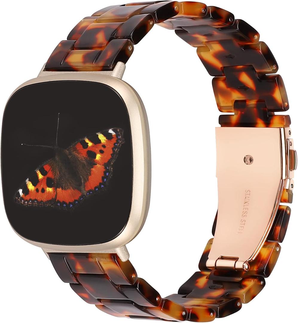 Wearlizer Resin Band Compatible with Fitbit Sense & Versa Bands for Women & Men, Lightweight Fashion Wristband Strap Accessories for Versa 3/4 & Sense 2 (Tortoise)