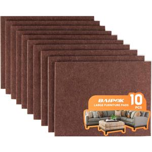 Furniture Pads 10 Pieces Self Adhesive Furniture Felt Pads, 8" x 6" Cuttable Felt Chair Pads, Anti Scratch Furniture Floor Protectors for Furniture Legs Hardwood Floor, Brown