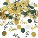 200 Pcs Gold Glitter Wedding Table Confetti, Greenery Eucalyptus, Bridal Shower Decorations, Gold Love Confetti, Engagement Party Scatters