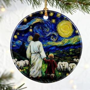 Jesus with Child Ornament, Starry Night Ornament, Christmas Ornaments, Christmas Tree Decorations, Christian Home Decor, Christian Gifts, Religious Gifts for Her or Him, Gift Exchange & Gift Idea 2 Pcs