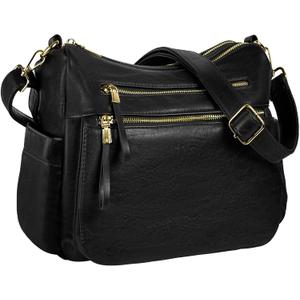 KOGTLA Medium Crossbody Purses for Women, Ladies Roomy Shoulder Bags, Multi Pockets Hobo Handbags (Black)