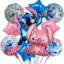 10-Piece Stitch Aluminum Balloon Set - Stitch & Classic Design, Vibrant 3D Cartoon Shape, Party Decoration Essential, Durable Foil Material