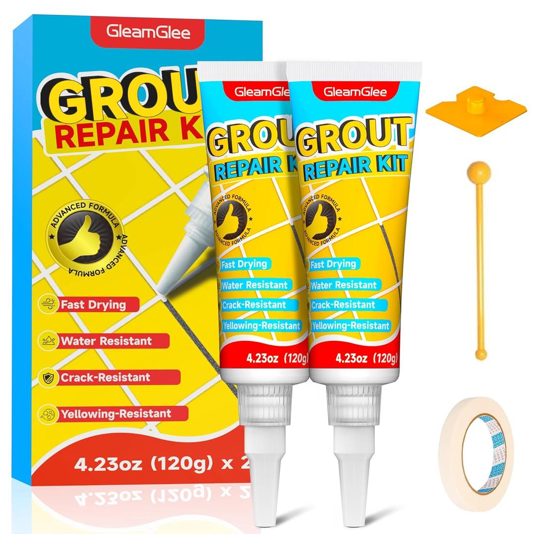 Tile Grout Repair Kit, 2 Pack Grout Filler - Fast-Drying Grout Paint, Restore & Refresh Tile Joints for Bathroom, Shower, Kitchen & Floor Tiles - Grey