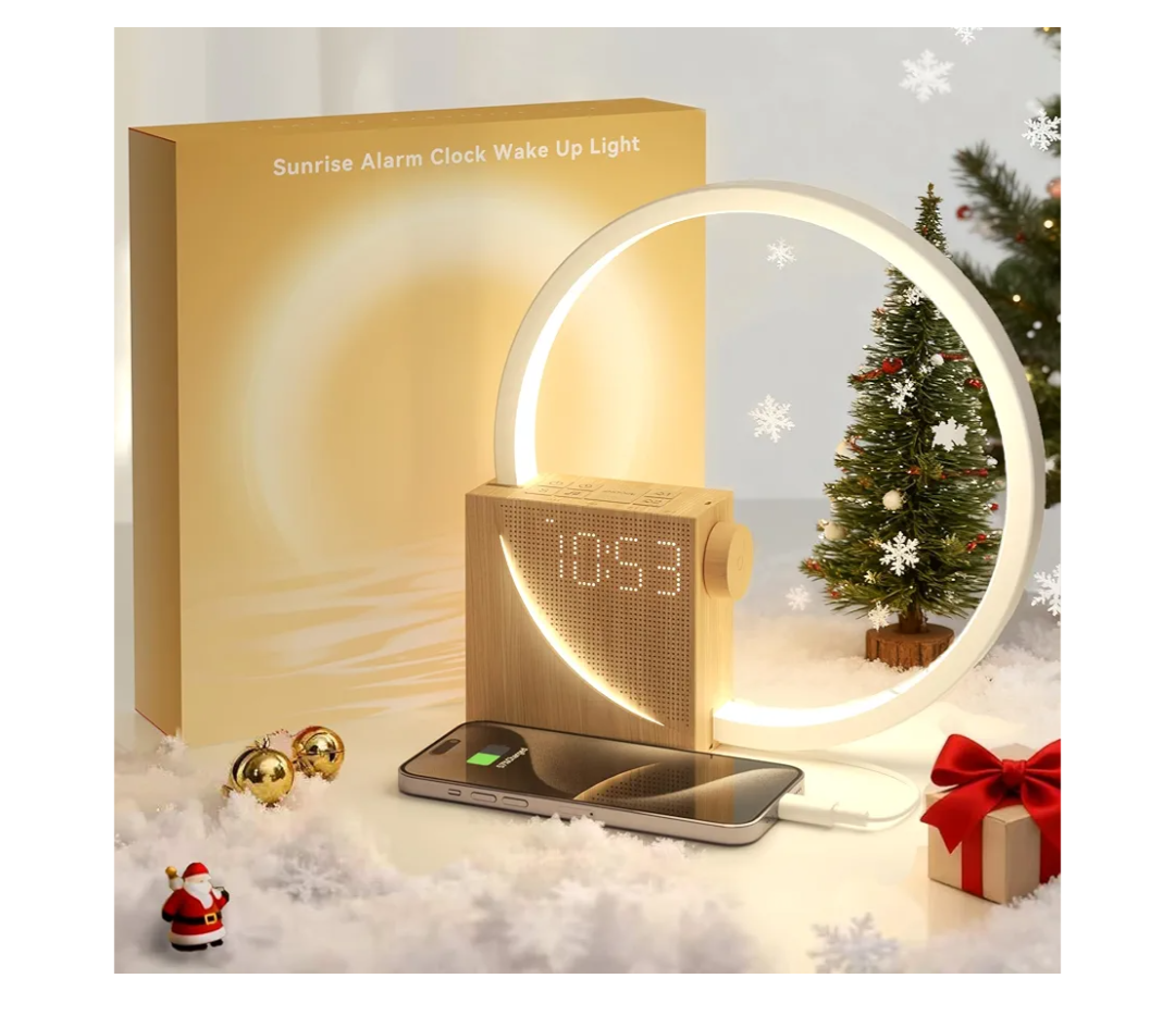 Vivilumens Sunrise Alarm Clock Sound Machine Nightlight, Gradual Wake Up Light, Digital Dimmable Clock, 10 White Noise Sleep Sounds, Snooze, Dual Clocks for Heavy Sleeper Adult, Decor Gifts for Women