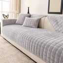 Velvet Couch Cover, Sectional Couch Covers for Sofa, Funny Fuzzy Sofa Covers Pet Friendly, Non-Slip Couch Protector for Dogs & Kids(1PC, Light Grey, 35.4"83", 3 Seaters)