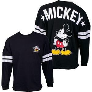 Disney Mickey Mouse Striped Sleeve Black Long Sleeve Shirt (Large)