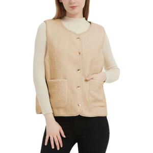 Womens Sherpa Fleece Lightweight Vest Fall Sleeveless Warm Button Down Fuzzy Jacket Outerwear Teddy Coat Gilet