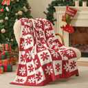 Snuggle Sac Checkered Blanket, Red Flower Throw Blanket for Christmas Couch Plaid Microfiber Fluffy Warm Cozy Fuzzy Soft Reversible Checkerered Blankets for Sofa, Chair, Bed, 50x60 inches