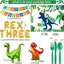 Three Dino Rex Birthday Party Decorations Dinosaur Birthday Party Supplies 3 Year Old Boy Dino Balloon Arch Backdrop Cake Topper Plates Napkins and Cups Table Cloth for for Boy T-Rex 3 Rex Dino Bday