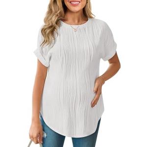 FMEYOA Womens Maternity Shirts Casual Textured Short Sleeve Crew Neck Spring Summer Pregnancy Tops Size M, White