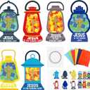 30 Sets Christian Sunday School Craft for Kid Jesus Lights The Way Tissue Sign Craft Bible Verse Sticker DIY Oil Lamp Tissue Paper Religious Gift for Camping VBS Church Activity