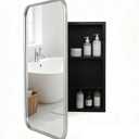Brushed Metal Medicine Cabinet, Rounded Rectangle Bathroom Mirror with Storage, 2 Adjustable Shelves, Recessed or Surface Mount Mounting, Reversible Door (Brushed Silver, 16x24)