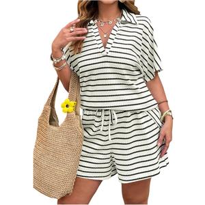 SOLY HUX Women's Plus Size Striped Shirt Short Sleeve Crew Neck T Shirts Fringe Top Summer Outfit Black and White XX-Large Plus