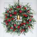 30inch Christmas Wreath, Artificial Winter Wreaths for Front Door with Bell Pinecone Berries for Outdoor Indoor Wall Tree Table Farmhouse Holiday Wedding Birthday Party Decorations