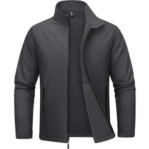 MAGCOMSEN Men's Fleece Lined Softshell Jacket Lightweight Waterproof Windbreaker Zip Up Winter Rain Coat Tactical Hiking (Gray, M)