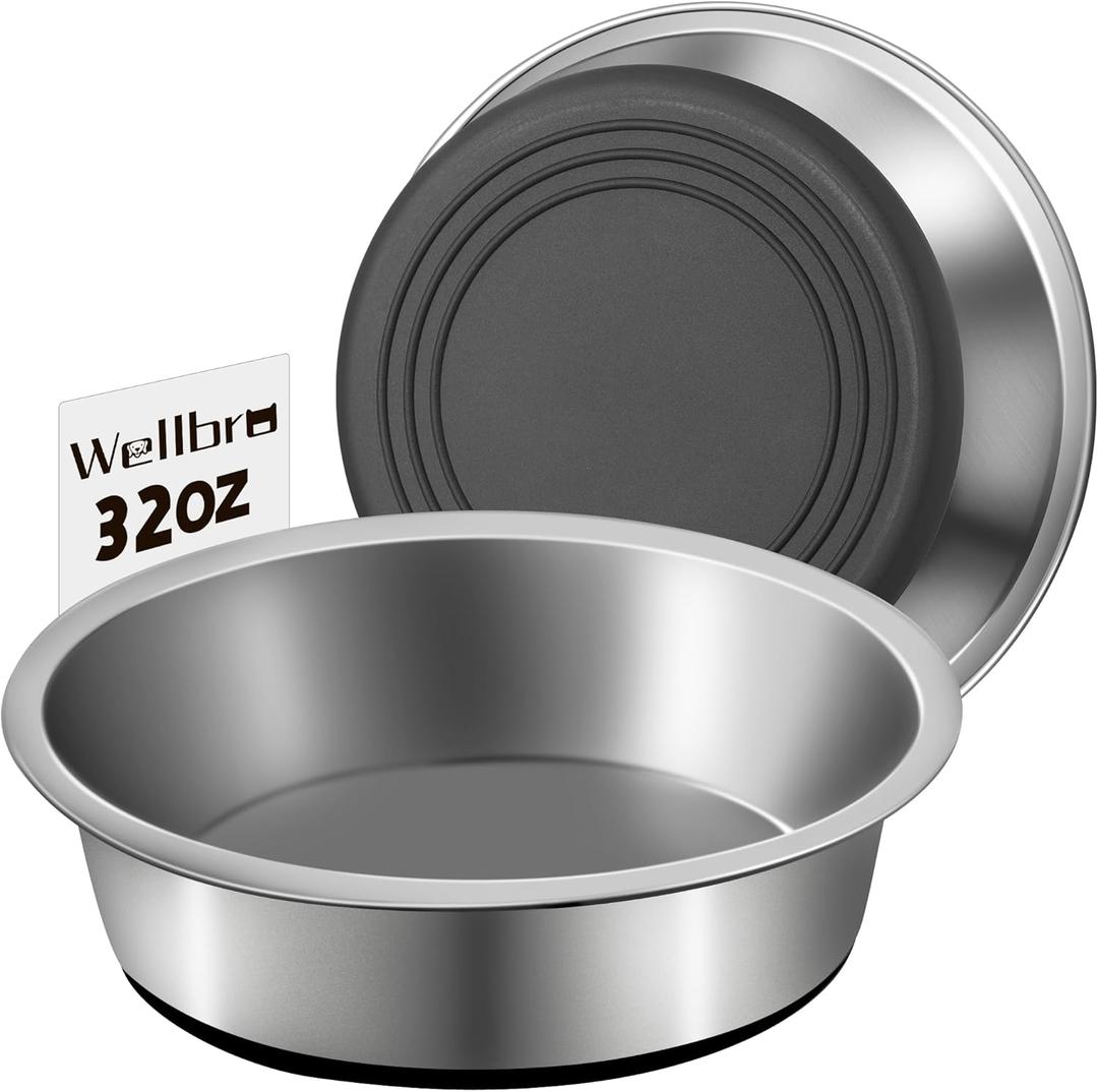 Stainless Steel Dog Bowls, Non Slip Dog Metal Bowls, 2 Pack Food and Water Pet Feeders Heavy Duty Dishwasher Safe (32oz, 4cup)