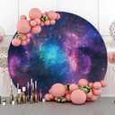 Renaiss 7.2x7.2ft Purple Nebula Round Backdrop Cover Starry Sky Deep Space Circle Photography Background Mysterious Universe Sparkling Milky Way Outer Space Theme Party Decor Arch Photo Booth Props