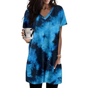 Womens Summer Tunic Tops for Leggings Casual Short Sleeve Long Shirts with Pockets (B-blueblack, XX-Large)