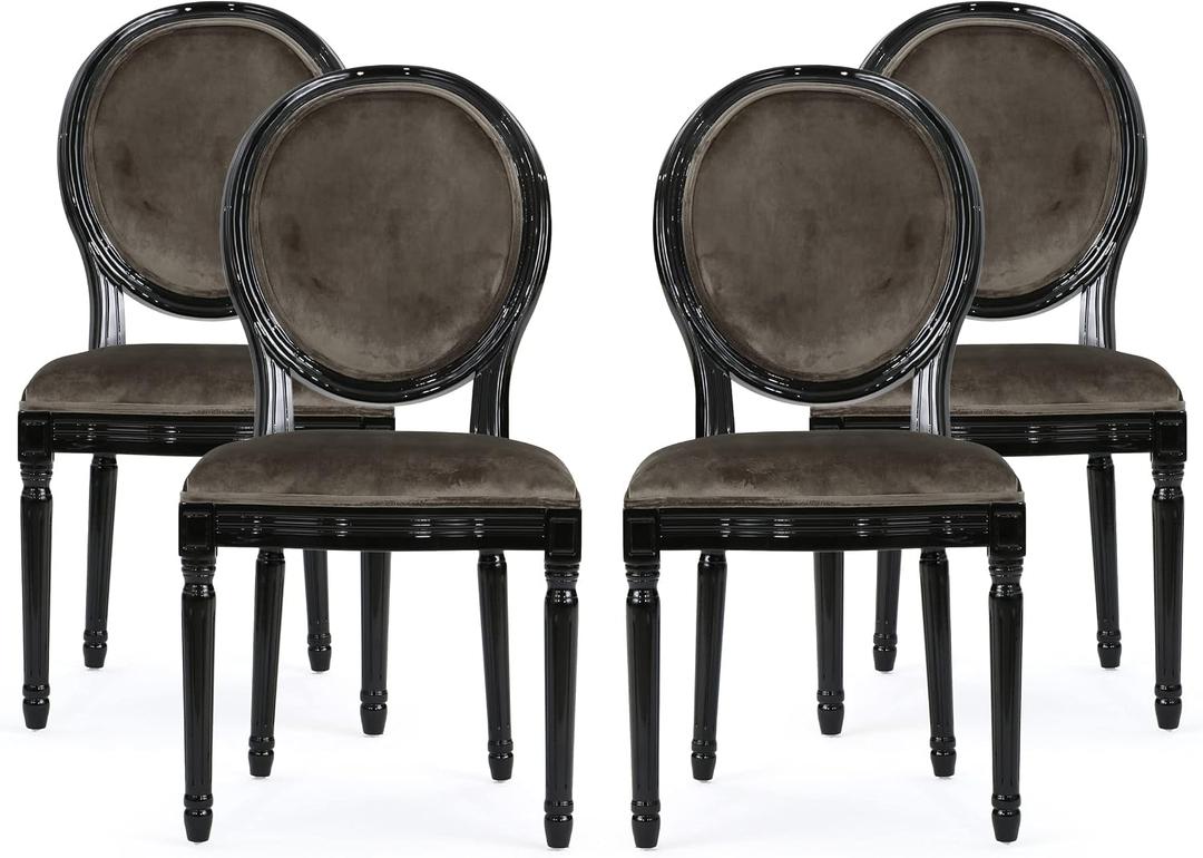 Christopher Knight Home Faithe Contemporary Velvet Dining Chairs (Set of 4), Gray, Gloss Black