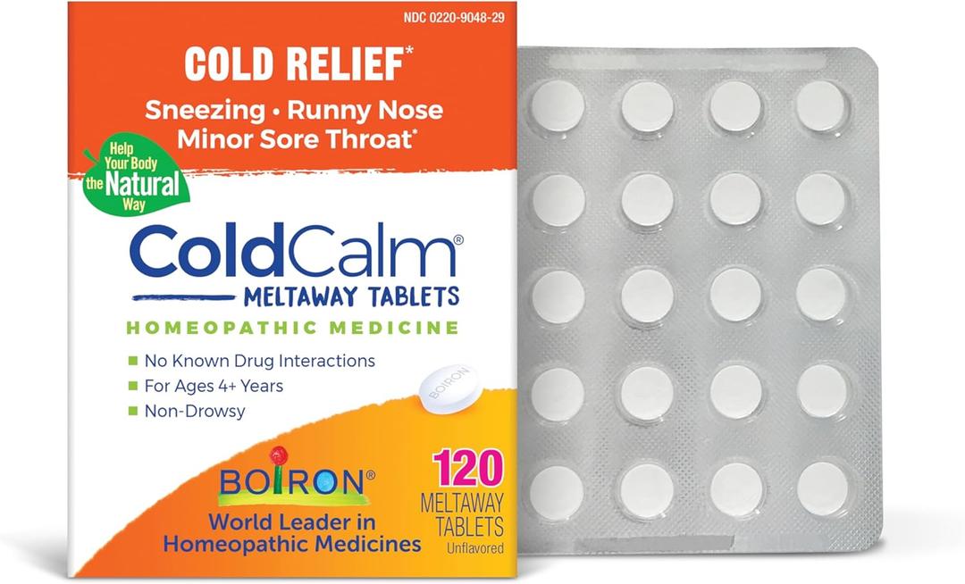 Boiron ColdCalm Tablets for Cold Symptoms of Sneezing, Runny Nose, and Sore Throat - 120 Count