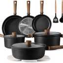 CAROTE Nonstick Pots and Pans, Induction Cookware Set Kitchen Cooking Sets, Non Stick w/Frying Pan (PFOS, PFOA Free), Black, 16pcs