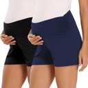 fitglam Women's Maternity Shorts Lounge Sleep Pajama Workout Comfy Stretchy Pregnancy Shorts (XL, A04 Black/Navy)